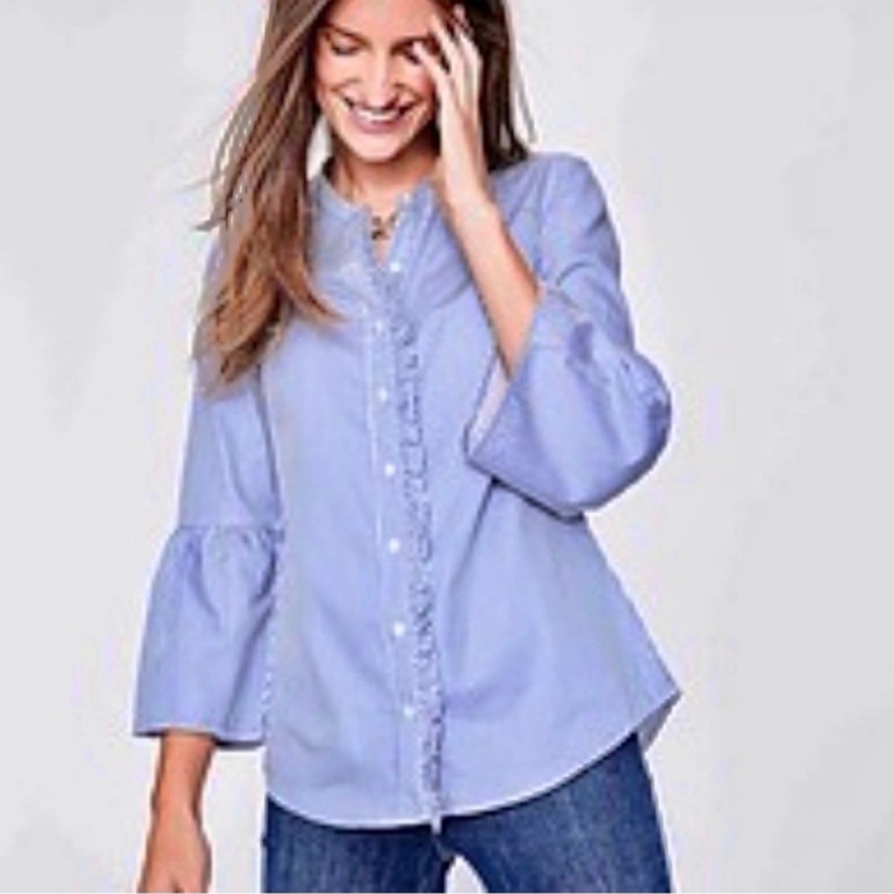 Women’s Boden Ruffle Placket Button Up Bell Sleeve Tunic Blouse Size UK 6 US 2